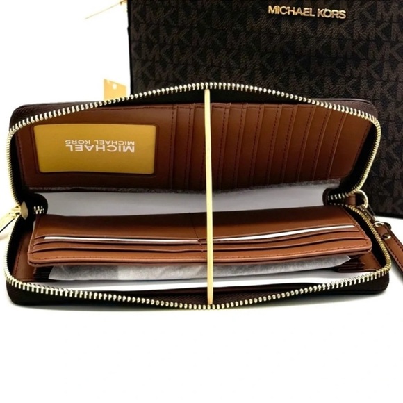 Michael Kors Large EW Zip Chain Xbody Crossbody Bag & Continental Wallet Brown - Picture 12 of 13